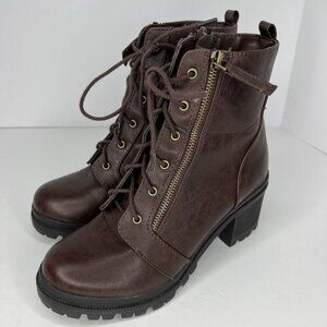 Soda Indiana Faux Leather Lace Up Womens Size 7 High Chunky Heel Ankle Boots